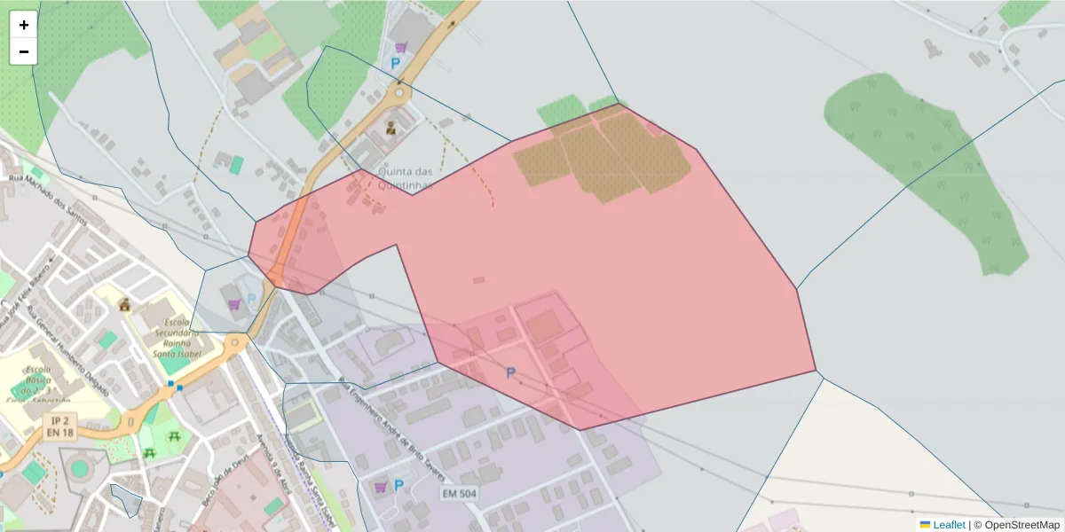 Mapa detalhado do código postal 7100-074 com limites, códigos postais vizinhos e agências dos correios