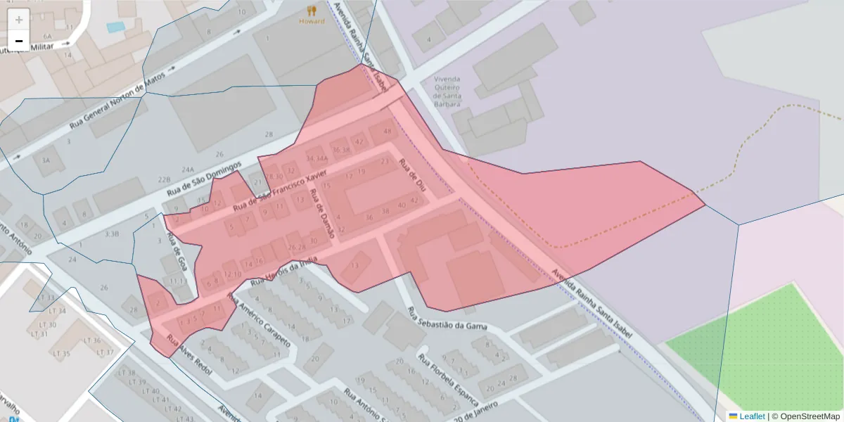 Mapa detalhado do código postal 7100-103 com limites, códigos postais vizinhos e agências dos correios