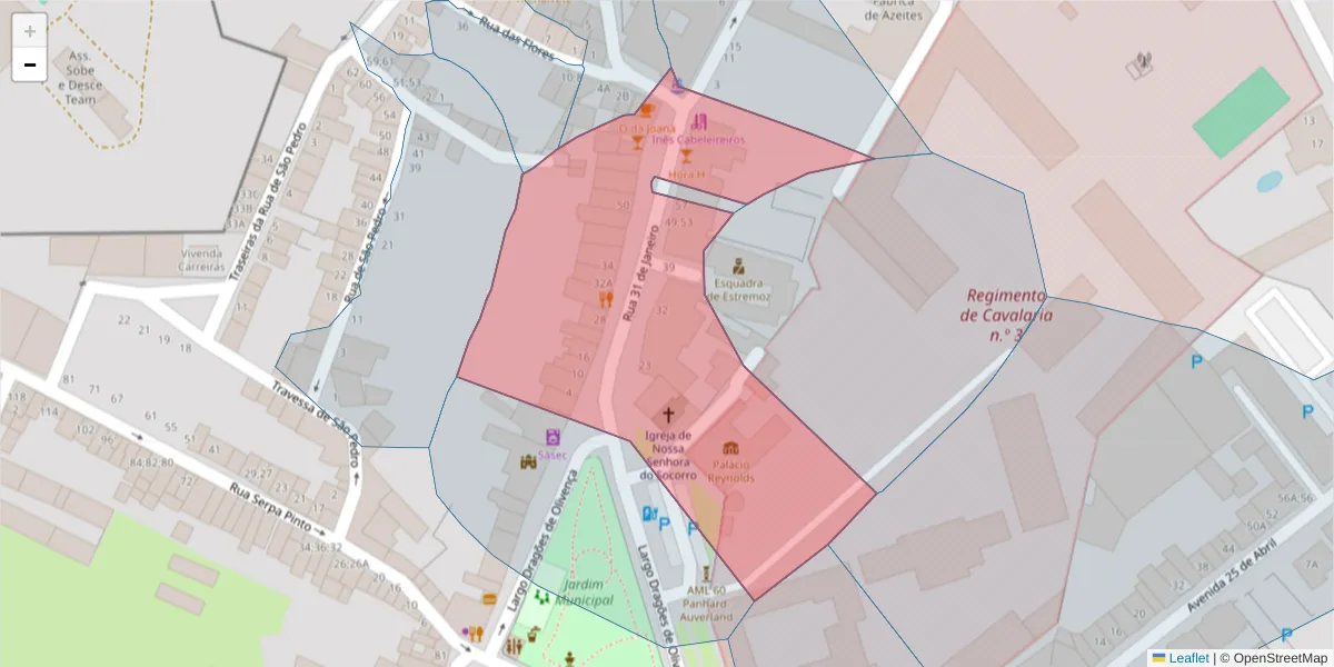 Mapa detalhado do código postal 7100-114 com limites, códigos postais vizinhos e agências dos correios