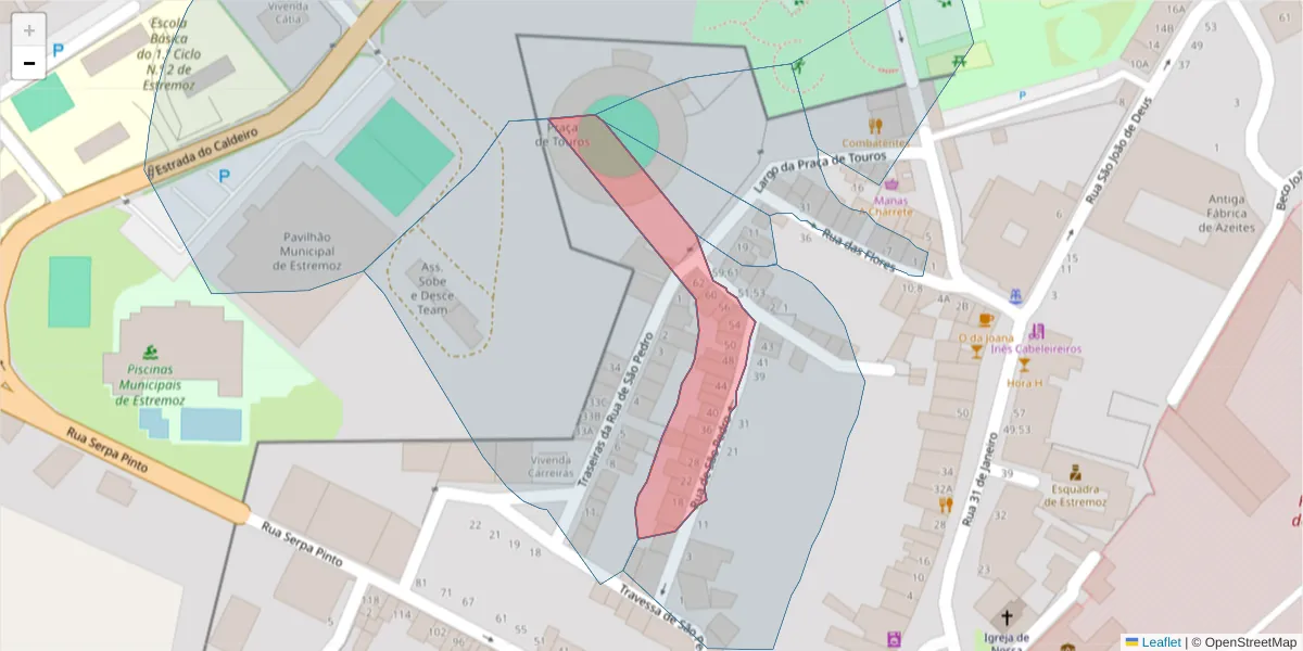 Mapa detalhado do código postal 7100-120 com limites, códigos postais vizinhos e agências dos correios