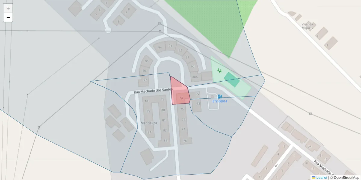 Mapa detalhado do código postal 7100-125;7100-151 com limites, códigos postais vizinhos e agências dos correios