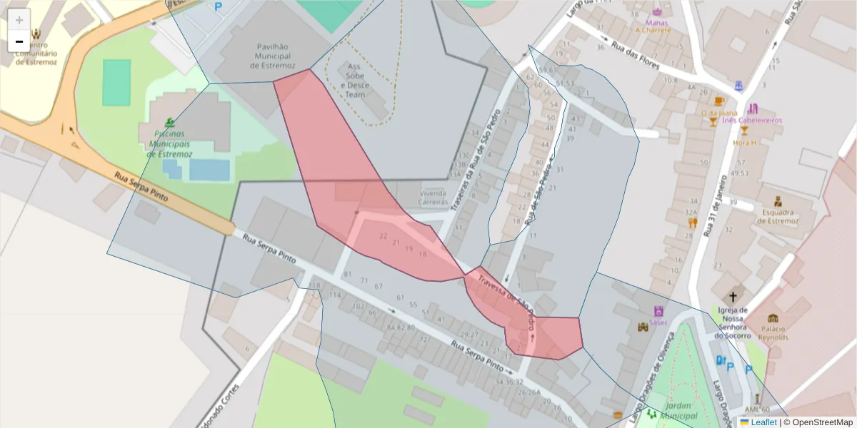 Mapa detalhado do código postal 7100-134 com limites, códigos postais vizinhos e agências dos correios
