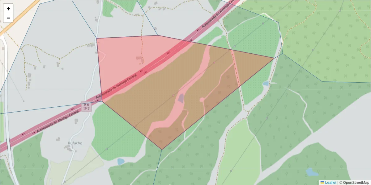 Mapa detalhado do código postal 7100-201 com limites, códigos postais vizinhos e agências dos correios
