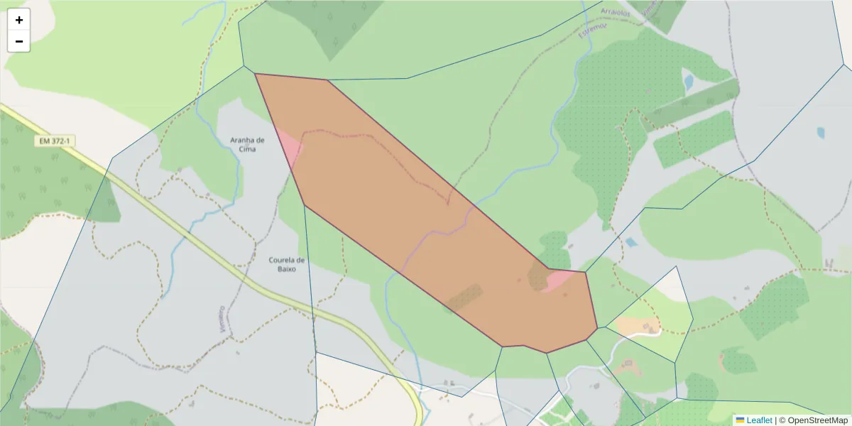 Mapa detalhado do código postal 7100-212 com limites, códigos postais vizinhos e agências dos correios