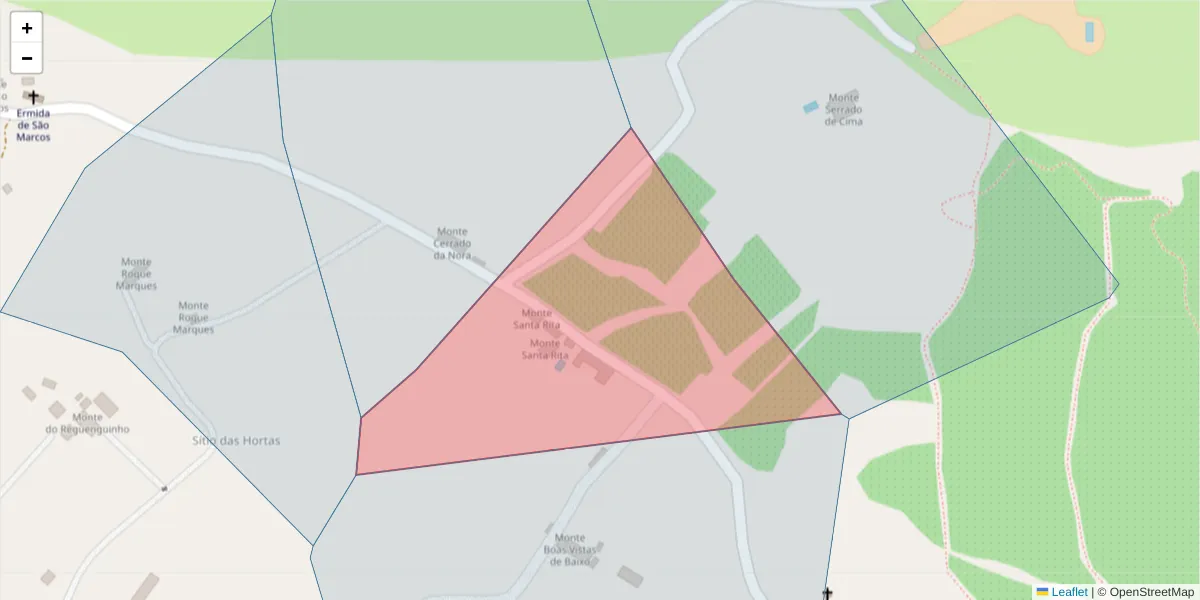 Mapa detalhado do código postal 7100-233 com limites, códigos postais vizinhos e agências dos correios