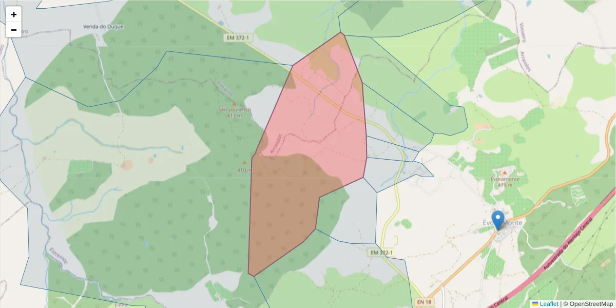 Mapa detalhado do código postal 7100-239 com limites, códigos postais vizinhos e agências dos correios
