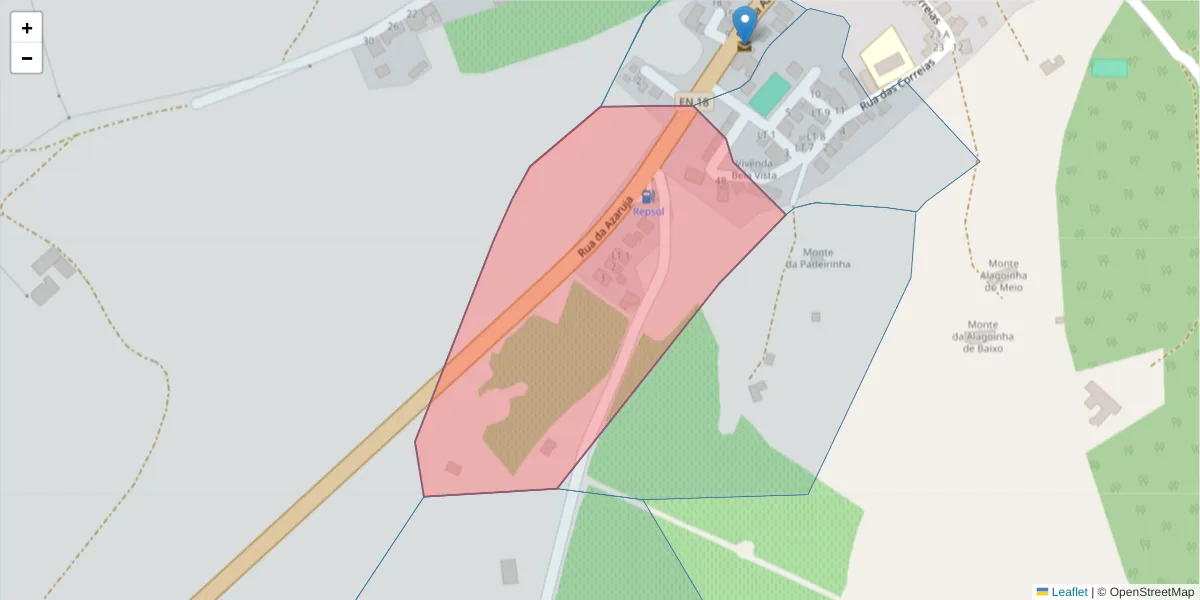 Mapa detalhado do código postal 7100-241 com limites, códigos postais vizinhos e agências dos correios