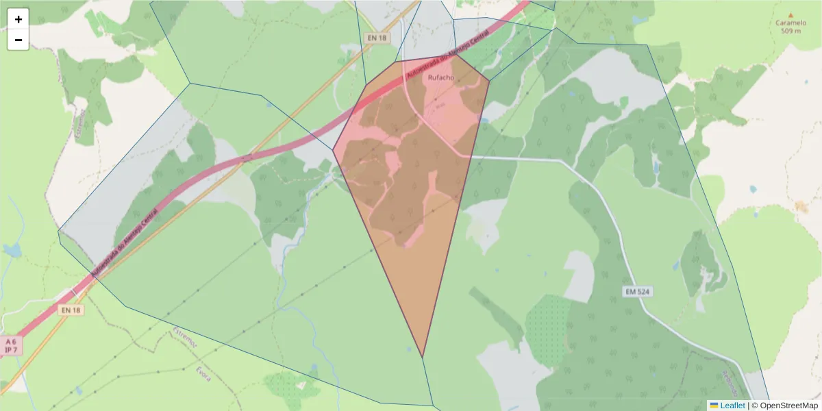 Mapa detalhado do código postal 7100-244 com limites, códigos postais vizinhos e agências dos correios