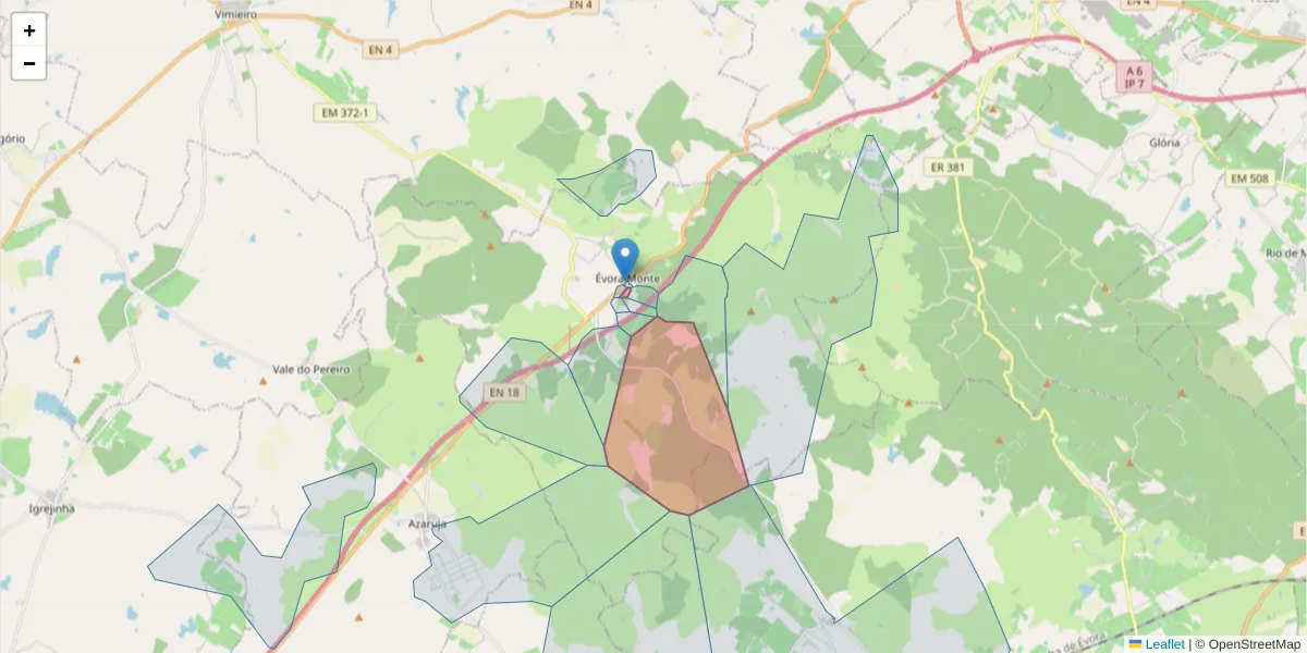 Mapa detalhado do código postal 7100-247 com limites, códigos postais vizinhos e agências dos correios