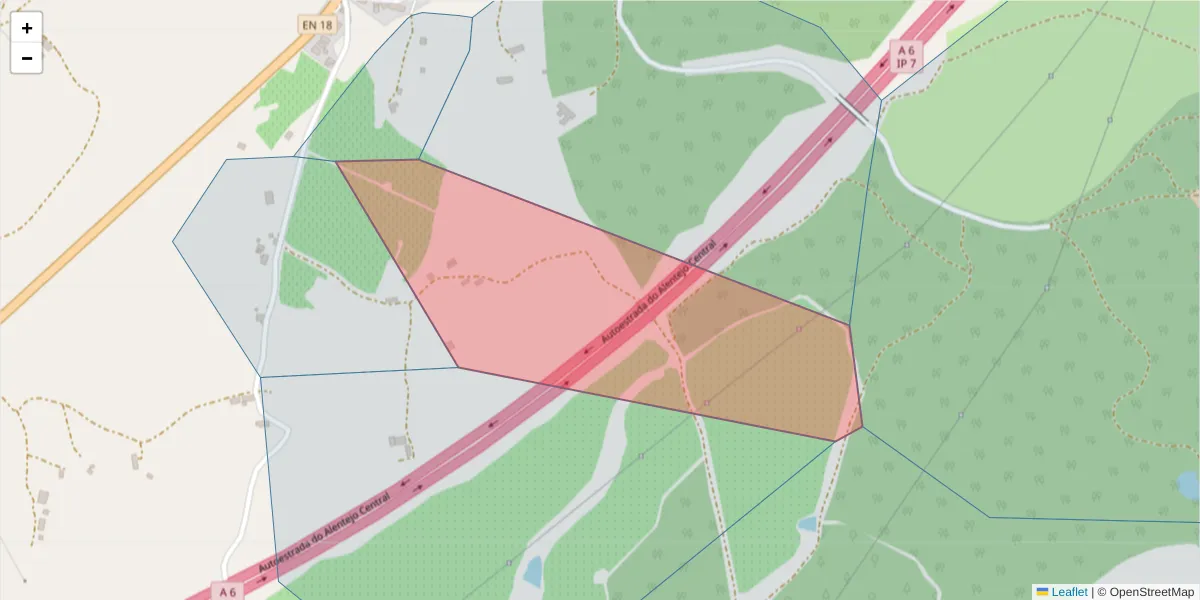Mapa detalhado do código postal 7100-255 com limites, códigos postais vizinhos e agências dos correios