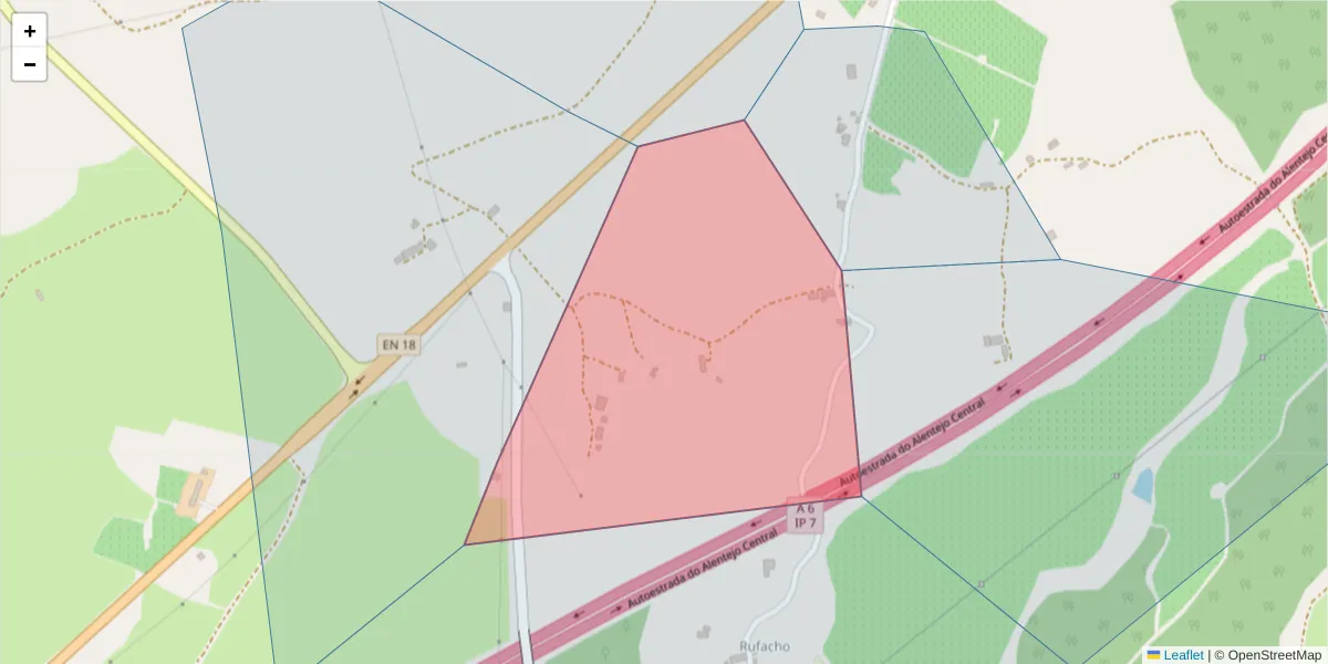 Mapa detalhado do código postal 7100-259 com limites, códigos postais vizinhos e agências dos correios