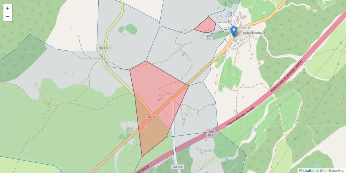 Mapa detalhado do código postal 7100-261 com limites, códigos postais vizinhos e agências dos correios