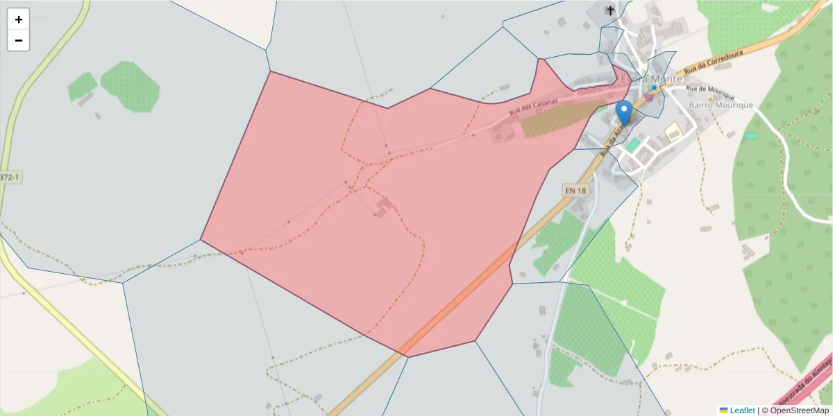 Mapa detalhado do código postal 7100-311 com limites, códigos postais vizinhos e agências dos correios