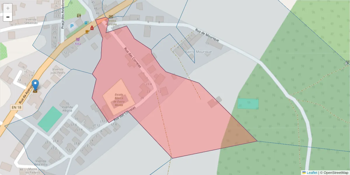 Mapa detalhado do código postal 7100-312 com limites, códigos postais vizinhos e agências dos correios