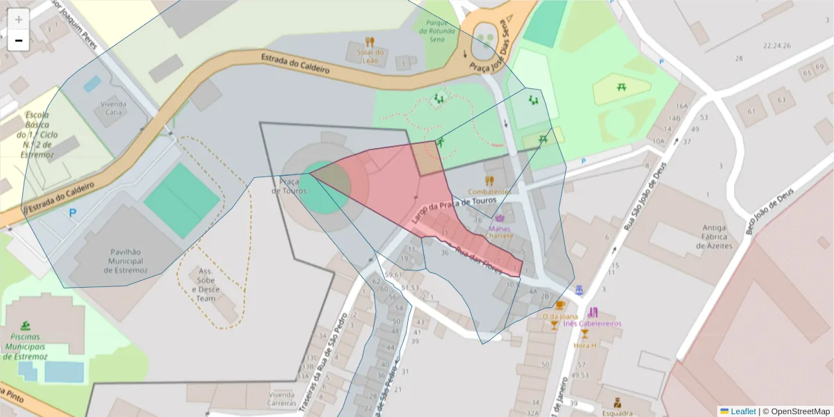 Mapa detalhado do código postal 7100-454 com limites, códigos postais vizinhos e agências dos correios