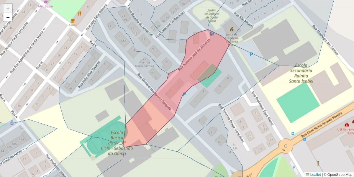 Mapa detalhado do código postal 7100-456 com limites, códigos postais vizinhos e agências dos correios