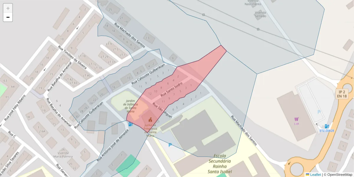 Mapa detalhado do código postal 7100-461 com limites, códigos postais vizinhos e agências dos correios
