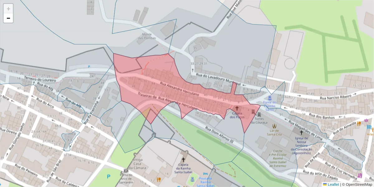 Mapa detalhado do código postal 7100-517 com limites, códigos postais vizinhos e agências dos correios