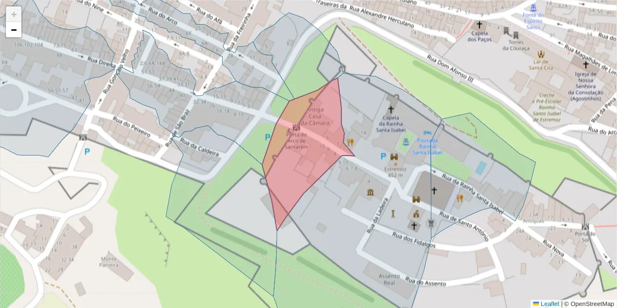 Mapa detalhado do código postal 7100-539 com limites, códigos postais vizinhos e agências dos correios