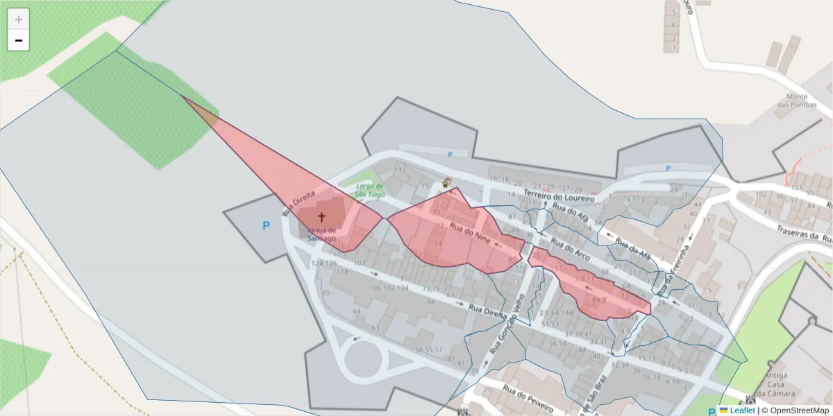 Mapa detalhado do código postal 7100-543 com limites, códigos postais vizinhos e agências dos correios