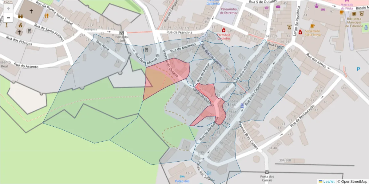 Mapa detalhado do código postal 7100-544 com limites, códigos postais vizinhos e agências dos correios