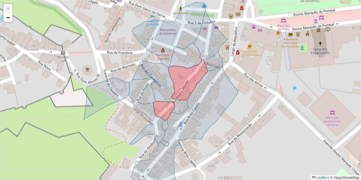 Mapa detalhado do código postal 7100-556 com limites, códigos postais vizinhos e agências dos correios