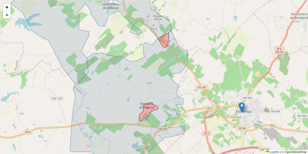 Mapa detalhado do código postal 7100-610 com limites, códigos postais vizinhos e agências dos correios