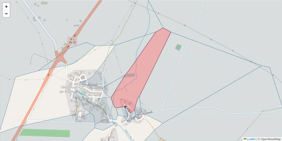 Mapa detalhado do código postal 7100-669 com limites, códigos postais vizinhos e agências dos correios