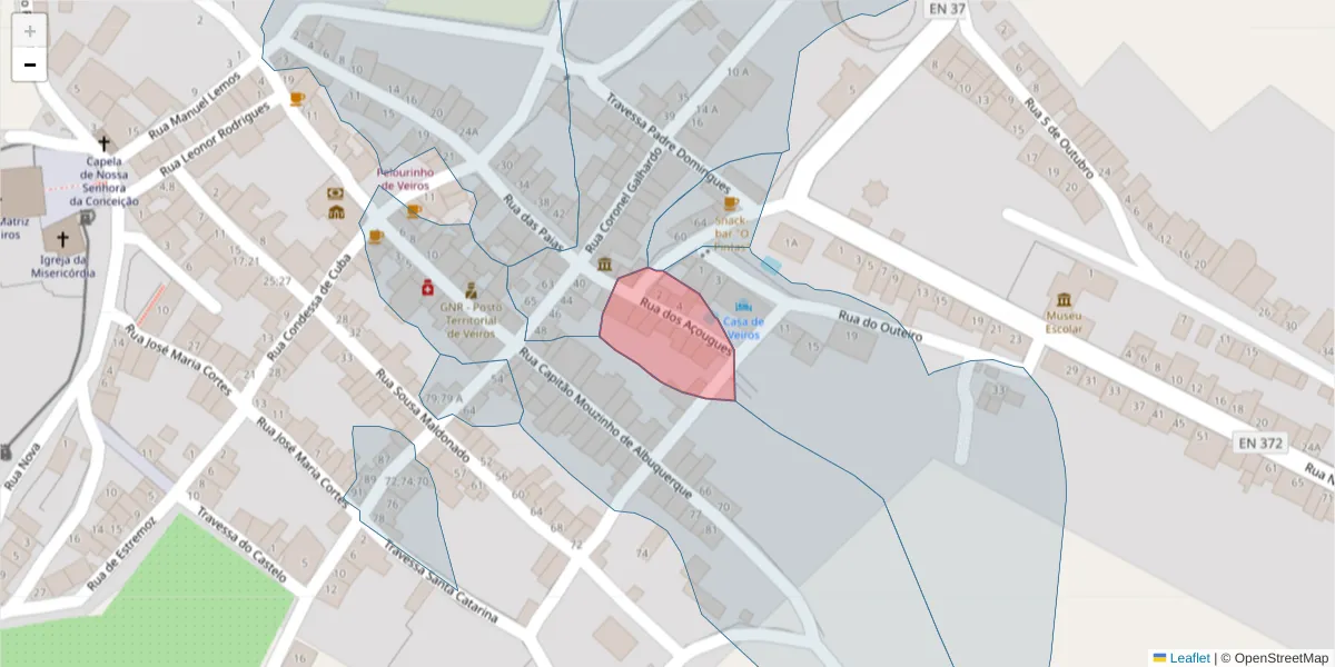 Mapa detalhado do código postal 7100-702 com limites, códigos postais vizinhos e agências dos correios