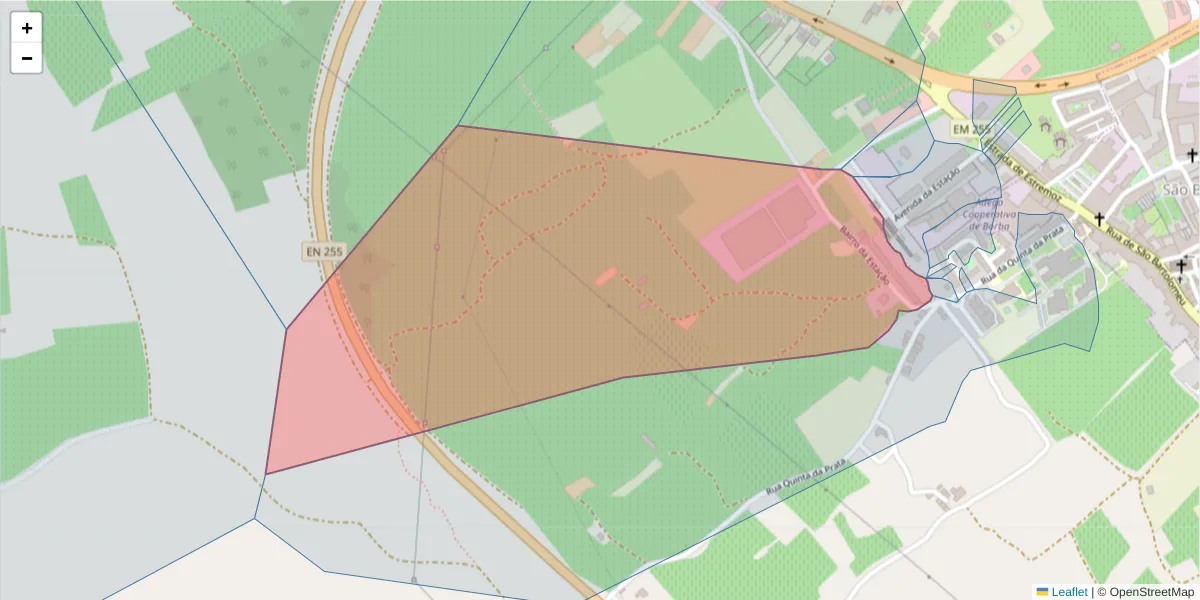 Mapa detalhado do código postal 7150-110 com limites, códigos postais vizinhos e agências dos correios