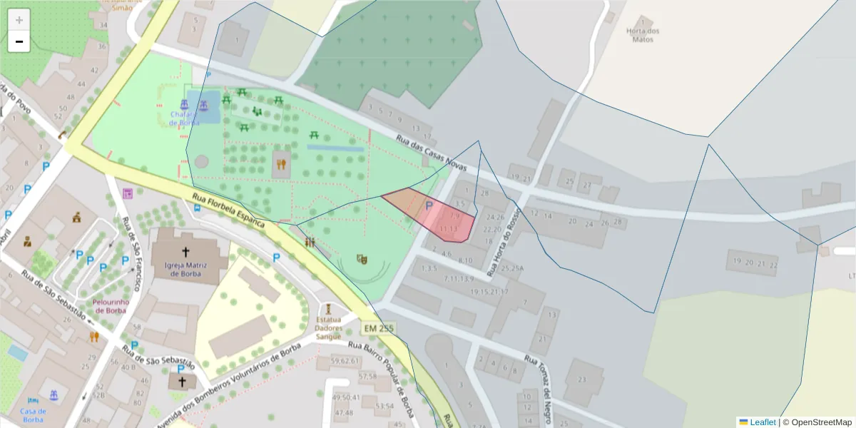 Mapa detalhado do código postal 7150-127 com limites, códigos postais vizinhos e agências dos correios