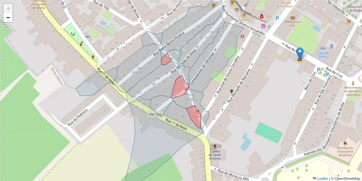 Mapa detalhado do código postal 7150-137 com limites, códigos postais vizinhos e agências dos correios