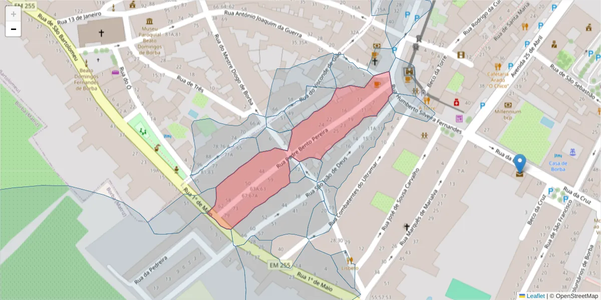 Mapa detalhado do código postal 7150-139 com limites, códigos postais vizinhos e agências dos correios