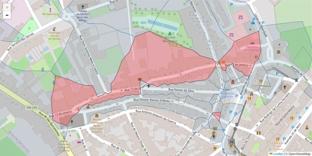 Mapa detalhado do código postal 7150-145 com limites, códigos postais vizinhos e agências dos correios
