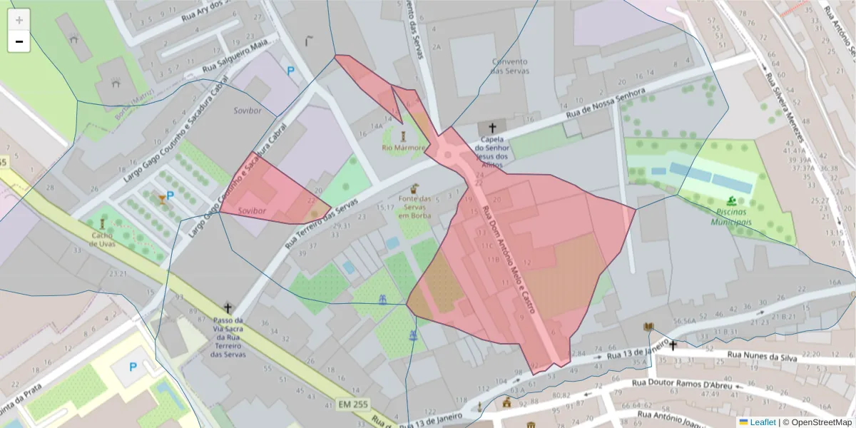 Mapa detalhado do código postal 7150-156 com limites, códigos postais vizinhos e agências dos correios