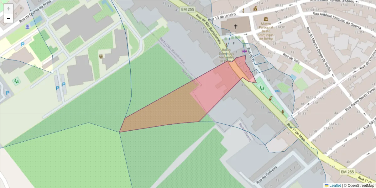 Mapa detalhado do código postal 7150-157 com limites, códigos postais vizinhos e agências dos correios