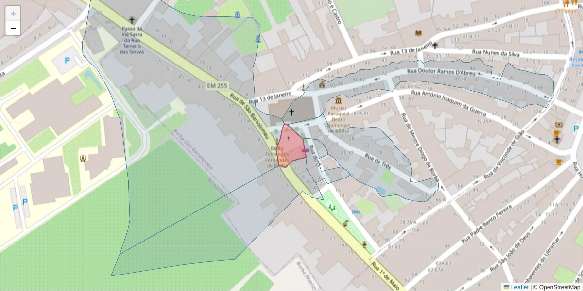 Mapa detalhado do código postal 7150-168 com limites, códigos postais vizinhos e agências dos correios