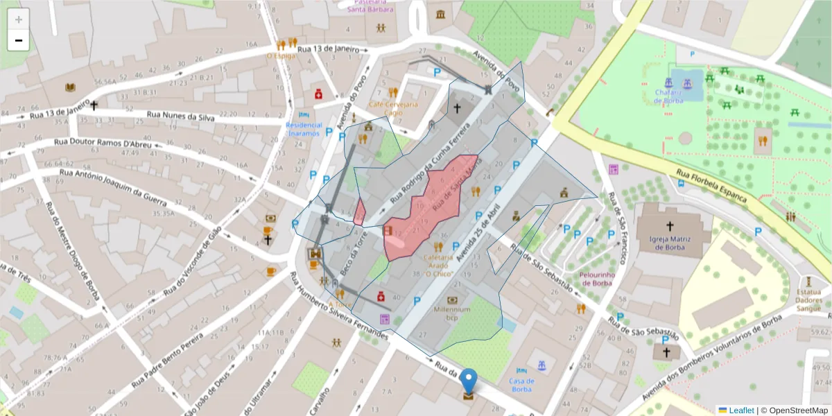 Mapa detalhado do código postal 7150-174 com limites, códigos postais vizinhos e agências dos correios