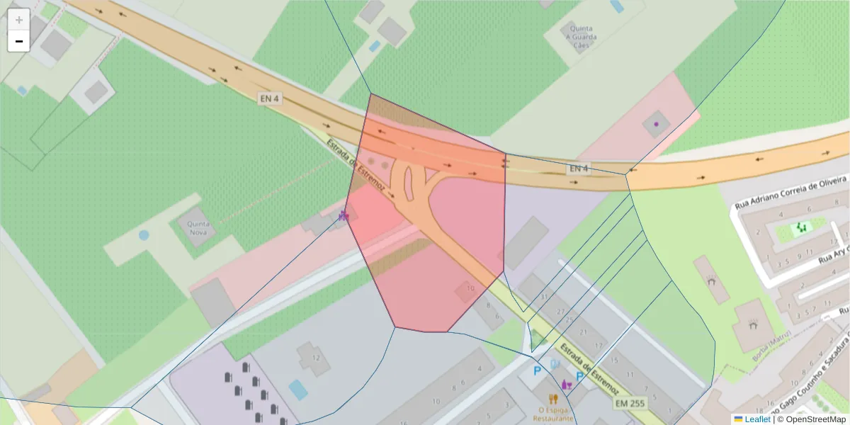 Mapa detalhado do código postal 7150-248 com limites, códigos postais vizinhos e agências dos correios