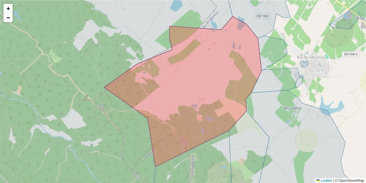 Mapa detalhado do código postal 7150-318 com limites, códigos postais vizinhos e agências dos correios