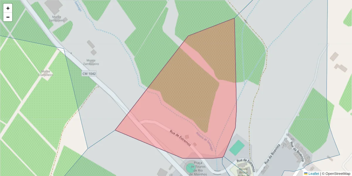 Mapa detalhado do código postal 7150-346 com limites, códigos postais vizinhos e agências dos correios