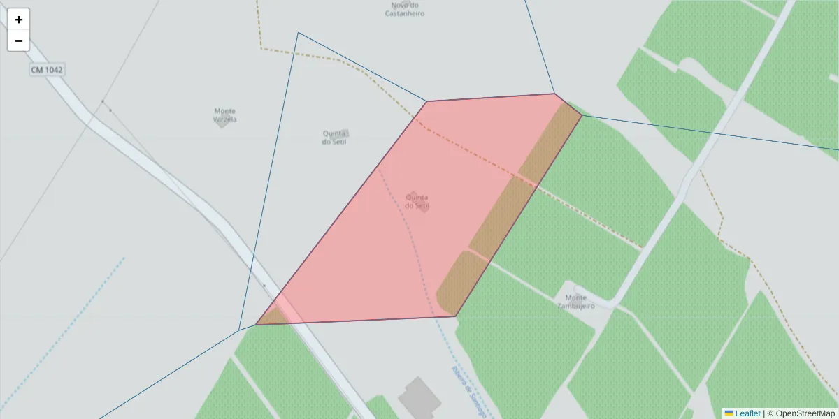 Mapa detalhado do código postal 7150-350 com limites, códigos postais vizinhos e agências dos correios