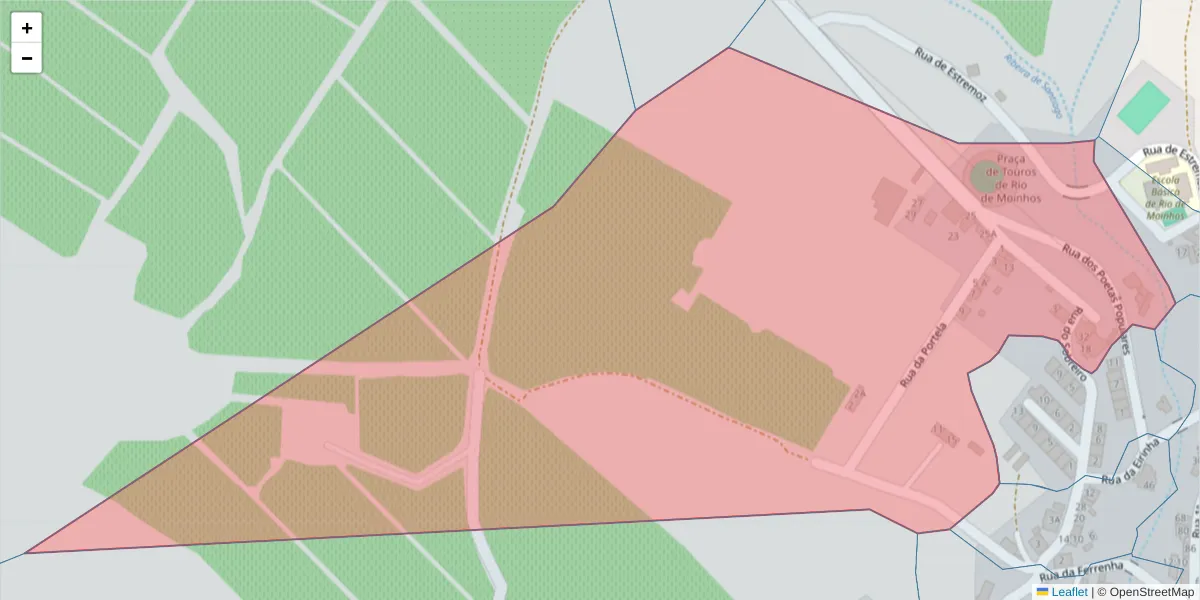 Mapa detalhado do código postal 7150-370 com limites, códigos postais vizinhos e agências dos correios