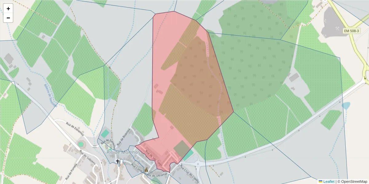 Mapa detalhado do código postal 7150-380 com limites, códigos postais vizinhos e agências dos correios