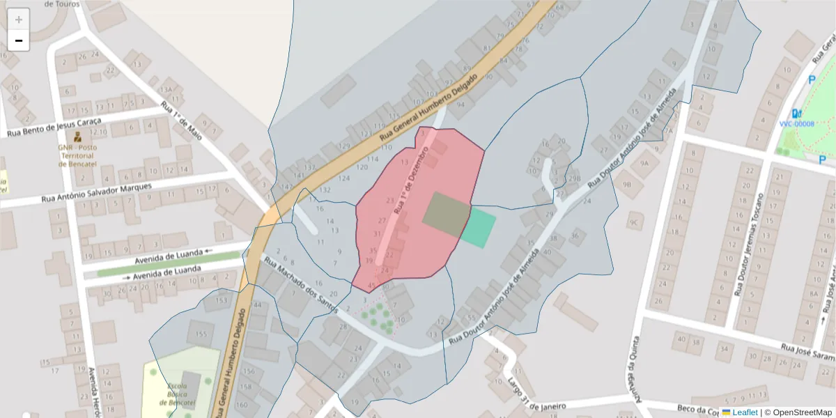 Mapa detalhado do código postal 7160-058 com limites, códigos postais vizinhos e agências dos correios