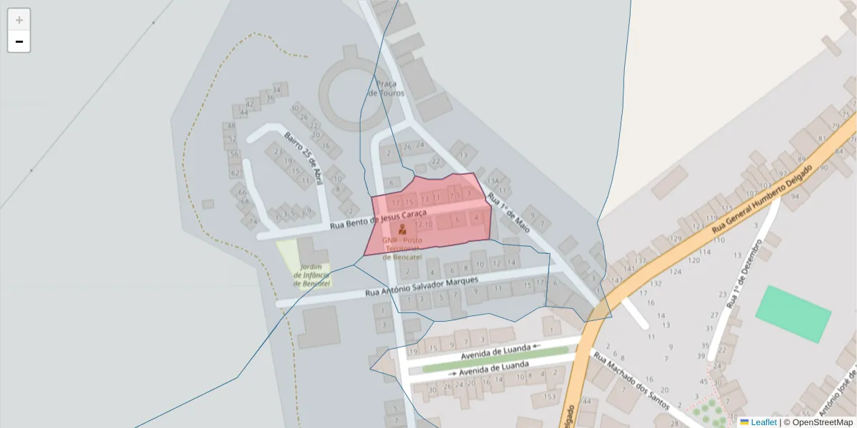 Mapa detalhado do código postal 7160-061 com limites, códigos postais vizinhos e agências dos correios