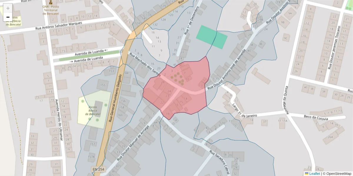 Mapa detalhado do código postal 7160-072 com limites, códigos postais vizinhos e agências dos correios