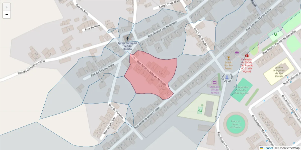 Mapa detalhado do código postal 7160-134 com limites, códigos postais vizinhos e agências dos correios