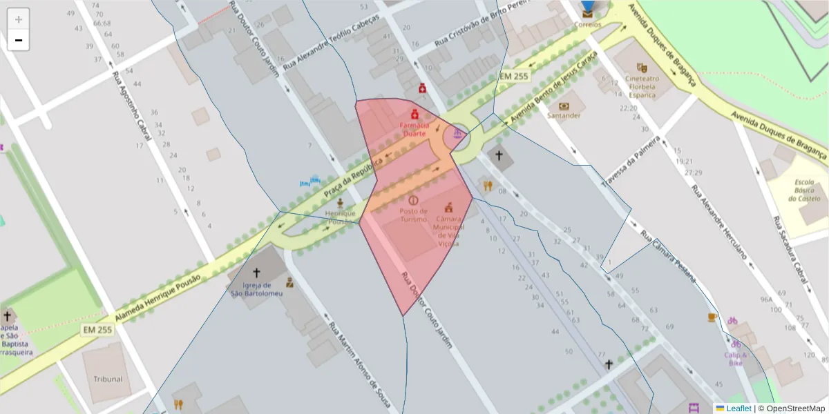 Mapa detalhado do código postal 7160-207 com limites, códigos postais vizinhos e agências dos correios