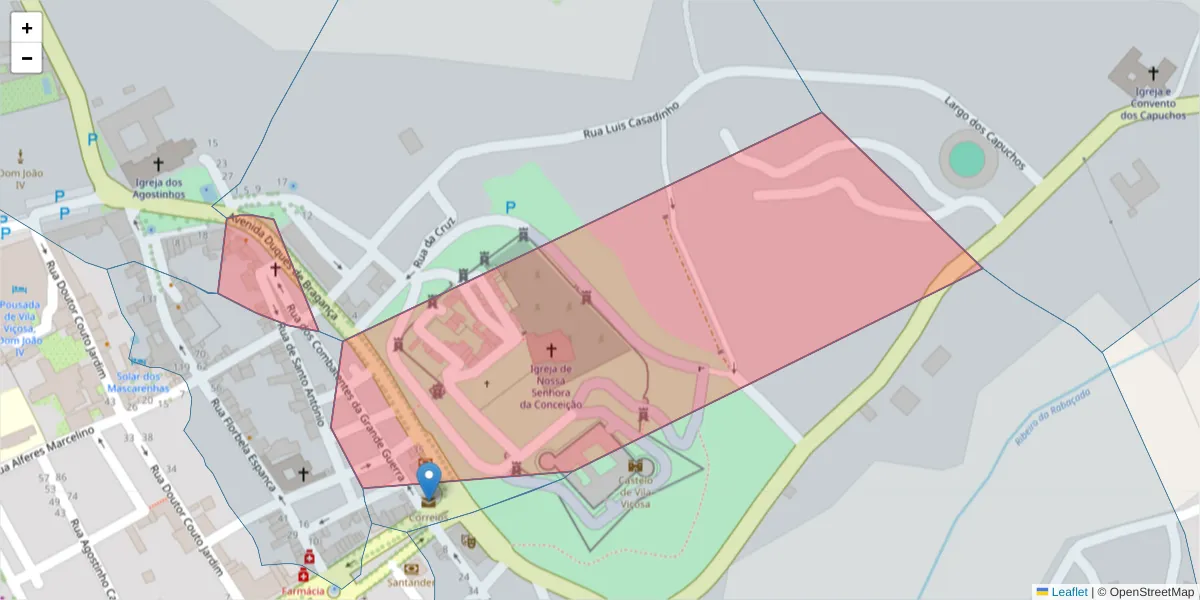 Mapa detalhado do código postal 7160-209 com limites, códigos postais vizinhos e agências dos correios